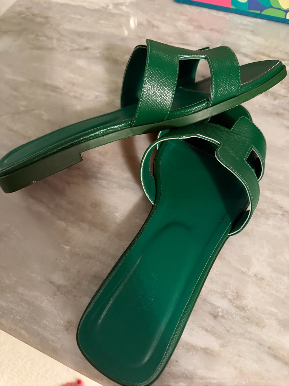 Hermes Green Women's Slide Sandals - Picture 2 of 3